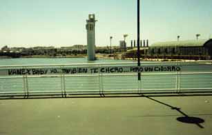 Graffiti on the Puente de la Barqueta, which spans the Rio Guadalquivir.