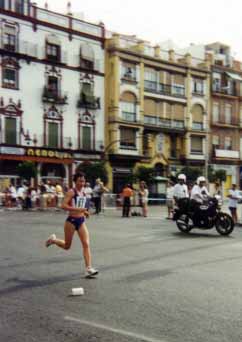 A Russian athlete takes time out from her busy marathoning schedule to play Kick the Can.